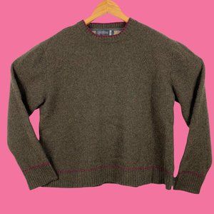 Boxy Army Green Lambswool Sweater Fisherman Out of Ireland Women's Large